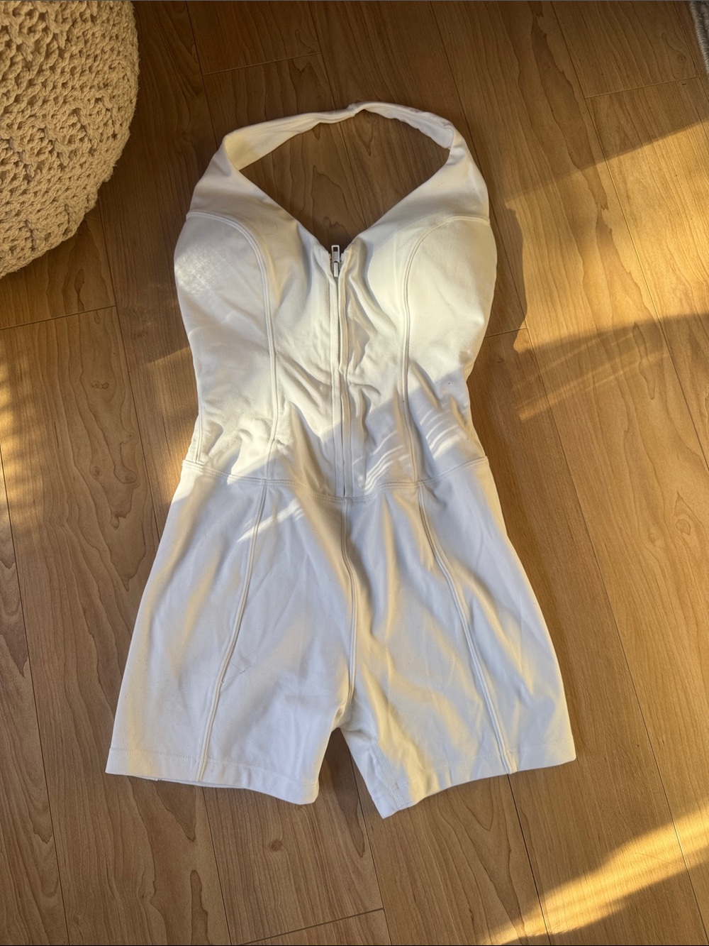 White Halter Romper with Front Zip